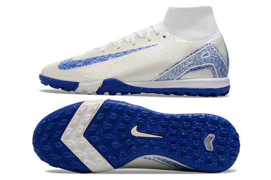 Chuteira Society Nike Air Zoom Mercurial Superfly 10 Elite TF - Branca e Azul