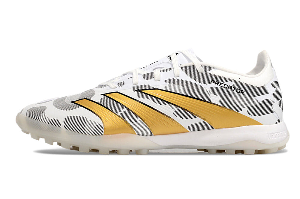 Chuteira Society Adidas Predator Elite 24 TF  - Cinza, Branca e Dourada