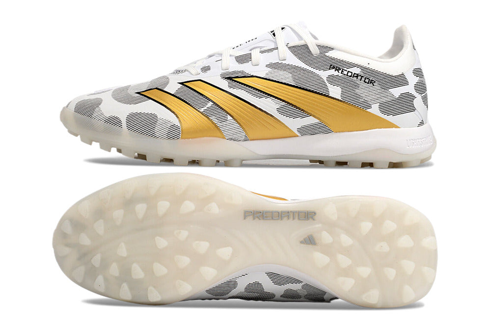 Chuteira Society Adidas Predator Elite 24 TF  - Cinza, Branca e Dourada