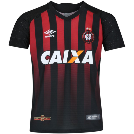 LCamisa do Atlético-PR I 2017 nº 10 Umbro - Listras Preta e Vermelha
