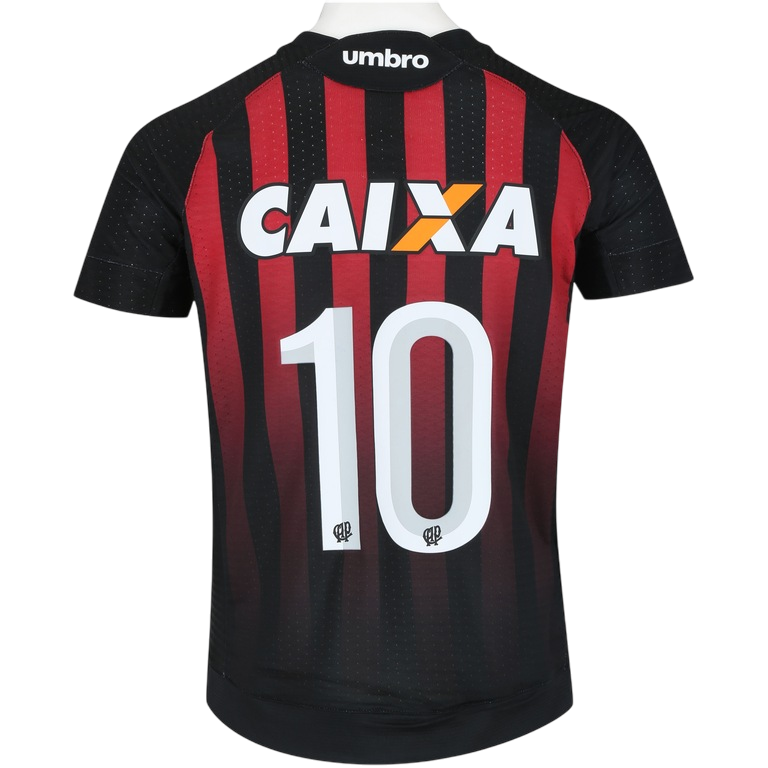 LCamisa do Atlético-PR I 2017 nº 10 Umbro - Listras Preta e Vermelha