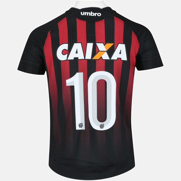 LCamisa do Atlético-PR I 2017 nº 10 Umbro - Listras Preta e Vermelha