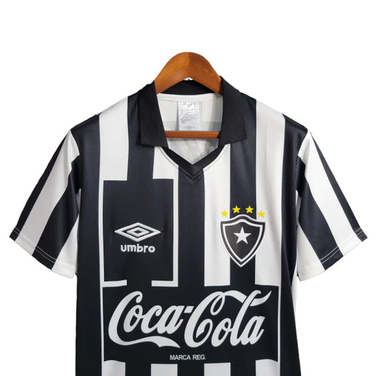 Camisa Botafogo I Retrô 1997 Torcedor Masculina - Branca com listras pretas com patrocínio da Coca Cola